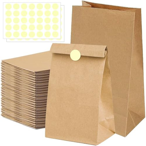 50 Stück Papiertüten Braun 15x27x9CM, Mit 70 Runden Aufkleber, Diy Papiertüten Klein, Kraftpapiertüten, Zur Aufbewahrung Von Nüssen, Süßigkeiten Und Verpackten Geschenken Verwendet