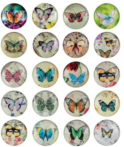 20Pcs aimants en Verre cristallin pour réfrigérateur,aimants Champignons pour réfrigérateur et casier, aimants décoratifs Champignons pour Tableau Blanc et Tableau Noir (Papillon-)