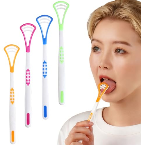 YUVKIN 4 Pezzi 2-IN-1 Puliscilingua per Adulti e Bambini, Spazzola e Raschietto Linguale Morbido per Igiene Orale e Alito Fresco, Rimuove l'Alitosi