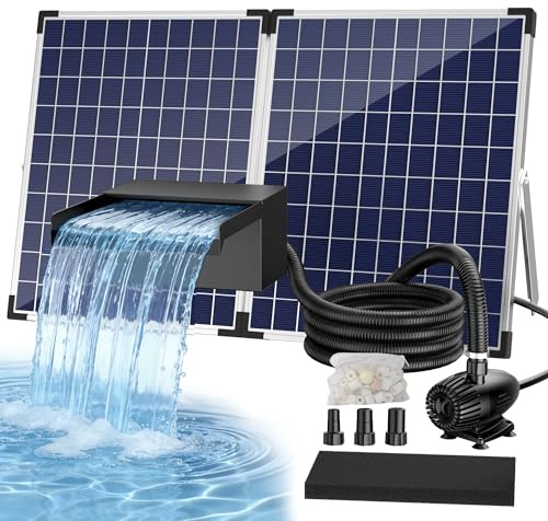 Biling 50W Solar Cascada de Agua de Acero Inoxidable Set Completo con Bomba y Filtro 40W 2100L/H 20 cm Cascada de Agua para Estanque de Jardín, Estanque de Koi, Estanque de Natación, Decoración de