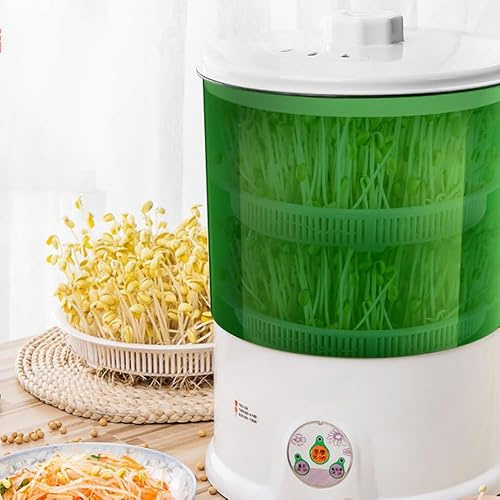 Groddmaskin, frögroddar med stor kapacitet med 4 säsongsläge, 360° automatisk sprinkler, 2 lager för hemmabruk, perfekt för bönfrön och spannmålsgroddar