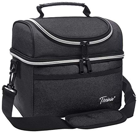 Kato Tirrinia Insulated Lunch Bag for Men Work, Picnic Cooler Bag, 10L Large Dual Compartment Food Bag with Shoulder Strap and Front Pocket Camping Beach Travel Black