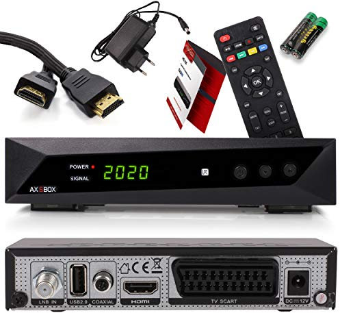 RED OPTICUM Sat Receiver HD für Satellitenschüssel, Satelliten Receiver Sat, 1080p, Full HD, AAC-LC Audio, HDMI, SCART, USB 2.0, Koaxial - Einkabel tauglich DOCS - AX SBOX Set + HDMI Kabel
