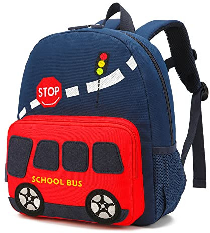 willikiva Car Dinosaur Kids Toddler Backpack for Boys and Girls Children Waterproof Preschool Bag(Red Scool Bus)