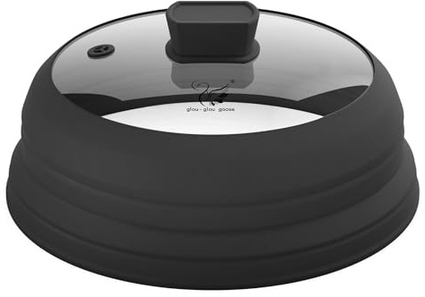Microwave Splatter Cover Glass Splatter Guard Lid with Collapsible Silicone for Food Pot Plate Cover 11.8 inch Black
