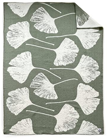 JOWOLLINA Wolldecke Plaid aus Norwegischer Wolle 130x200 cm, Ginkgo Moos Smoke