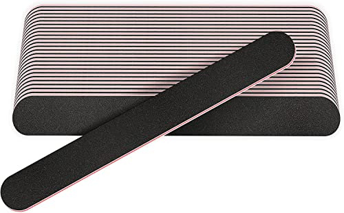 BANSHAN 12 PCs Professional Nail Files Double Sided Emery Boards 100/180 Grit, Fingernail Files for Natural/False Nails, Nail Styling Set for Home and Salon Use - Black