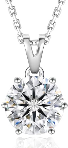 KRKC&CO Moissanite Kette Silber 925 mit Anhänger, 2 Karat Moissanit Diamant, VVS1 Reinheit D Farbe, Länge verstellbar 45+5cm, mit Geschenkbox, Geschenk für Damen Frauen Freundin Mama