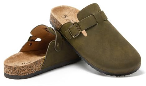 JOMIX Zapatillas Casa Mujer con Hebilla Zuecos Mujer Piel con Plantilla Ortopédica