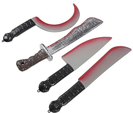 Kisangel 4 Pièces Couteaux Plastique Simulés Accessoires Halloween Sanglants pour Fête Jouets Pranks et Décorations Effrayantes