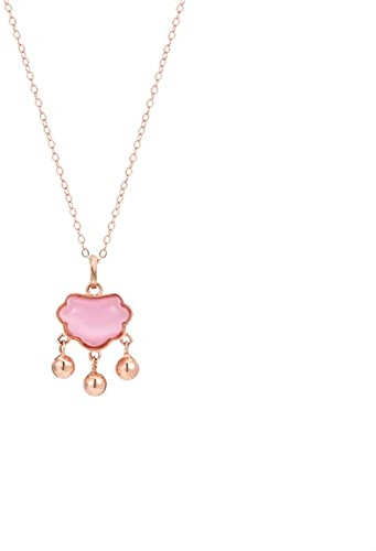 Colliers avec pendentif en forme d'opale pour femme, en argent sterling, pompon, cloche, chaîne de clavicule, décorative pour petite amie, femme (couleur : Roze)