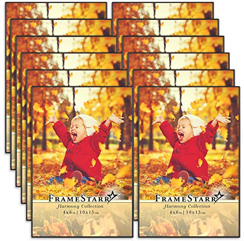 FrameStarr 6x4 Picture Frame Set (Black, 12 Pack), Front-Loading Contemporary Modern Style, Tabletop or Wall Mount, Harmony Collection