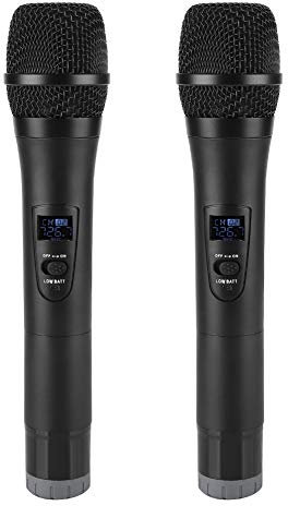 E8 1-to-2 Universal VHF Wireless Handheld Microphone Suit with Recheiver, Long receiving Distance 100meters, Suitable for family KTV singing, Parties,Speeches,Bubsiness meetings etc.(Black)