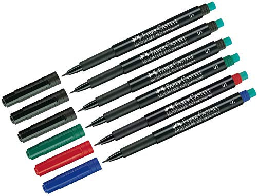 Faber-Castell - Marker Multimark S, permanent, 3x schwarz, je 1x rot, grün und blau