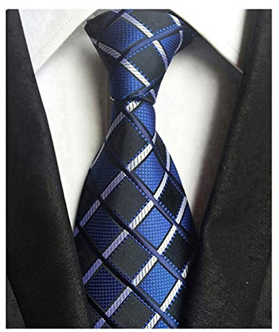 Wehug Corbata clásica de cuadros para hombre, de seda tejida, estilo Jacquard, corbatas para hombre, azul marino, 3.1 inch
