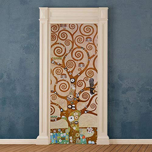 Adesivi per Porte in PVC Premium, Door Cover Albero della Vita Klimt, Applicazione Facile e Senza Bolle, Rivestimenti per Porte da Interno 83 x 210 Rifilabili