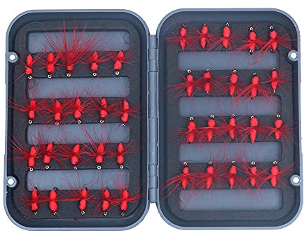 ANCLLO - Set di 40 esche da pesca con formica rossa con scatola , set di esche per trote, salmone e mosca