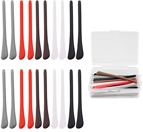 10 Paare Brillen-Endkappen, Brillenbügel Silikon Socke Ersatz Reparatur Silikon Antirutsch Überzüge Silikon-Anti-Rutsch-Ohrsocken für dünne Metall-Sonnenbrillen-Beine (5 Farben mit Aufbewahrungsbox)