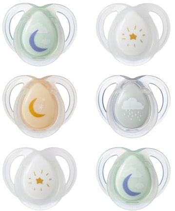 Tommee Tippee Succhietto Nighttime, 0-6 mesi, confezione da 6 di succhietti luminosi con capsula sterilizzatrice riutilizzabile