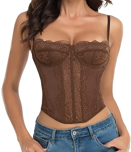Raxnode Lace Bustier Corset Tops for Women - Sexy Going Out Party Club Top with Buckle