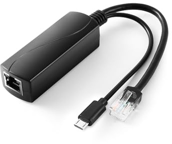 Revotech PoE Splitter Micro USB 5V/3A, Salida de 48V PoE a USB 5V/3A, 10/100Mbps Cumple con la Norma IEEE802.3af/at, Adaptador PoE para Dispositivo Micro USB, Pi 3B/3B+ (USB0503)