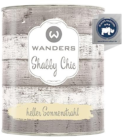 Wanders Shabby Chic Pintura a la tiza, 750 ml, rayo de sol claro/amarillo claro, pintura para muebles de cocina y muebles sin lijar, pintura de tiza para madera y más, alta opacidad, secado rápido