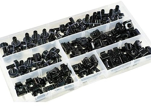 HASMI Tuercas de Jaula Juego De 50 Tuercas De Tornillo De Jaula Negra M5 M6, Rosca Métrica De Acero Al Carbono para Estante De Servidor, Armarios, Kit Surtido De Montaje En Rack Tuerca enjaulada