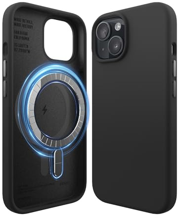 elago Magnetic Silicone Case Compatible with iPhone 15 Case, Compatible with MagSafe All Accessories, Built-in Magnets, Premium Silicone, Full Body Protective Cover [5 Layer Structure] (Black)