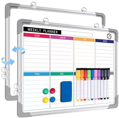 Whiteboard Wochenplaner Magnetisch, Klein 40x30cm Magnettafel Whiteboard Kalender, Wand HäNgende Doppelseitige Tafel füR Planung, To Do Liste, Zeichnen, Schule, Zuhause, BüRo