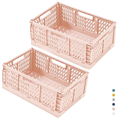 hautllaif 2 Stück Faltbare Kunststoff Aufbewahrungsbox, Einkaufskiste Klappbar, Stabil Klappboxen Faltbar für Küche, Büro, Schlafzimmer, Schrank, Schublade (Rosa, 42.5*28.5*16.5)