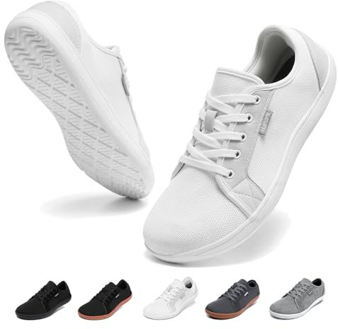 Barfußschuhe Herren Damen Barfussschuhe Weit Zehenschuhe Minimalistische Unisex Traillaufschuhe Walkingschuhe Fitnessschuhe Laufschuhe Weiß EU40