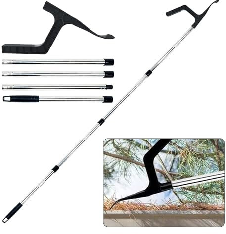Gutter Cleaning Tools, Telescopic Gutter Cleaner with 4 Extension Gutter Cleaning Pole Detachable Gutter Cleaning Scoop for Cleaning Leaves and Debris