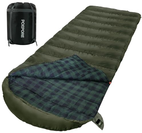 POEPORE 0 Degree Sleeping Bag 100% Cotton Flannel XXL Cold Weather Winter Oversized Sleeping Bag for Adults Camping Zero Degree Big and Tall with Compression Sack 20F