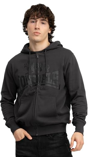 Lonsdale KRAFTY sweatjacka med huva för män med dragkedja smal passform, antracit/svart, L, Antracit/svart, L