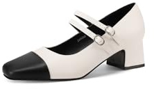 QUEEN HELENA Décolleté con Cinturino Scarpe Basse Eleganti Donna ZM9806 (Beige e Nero, Sistema Taglie Calzature EU, Adulto, Donna, Numero, Media, 40)
