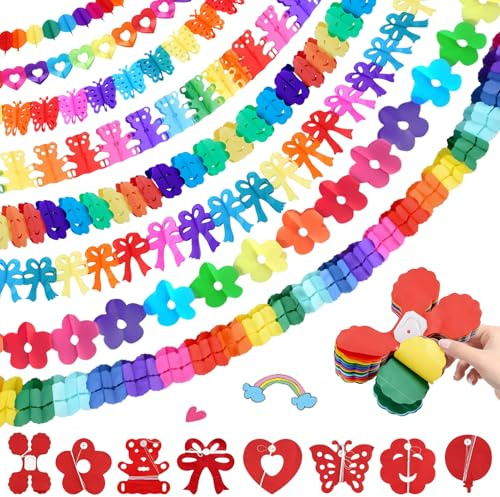 Bunt Girlande Papier, 8 Stück Hängenden Partygirlanden, Geburtstagsgirlande Partygirlanden Deko, Papiergirlande Set für Abschlussfeier Geburtstag Hochzeit Karneval Fasching Party Dekoration (B)