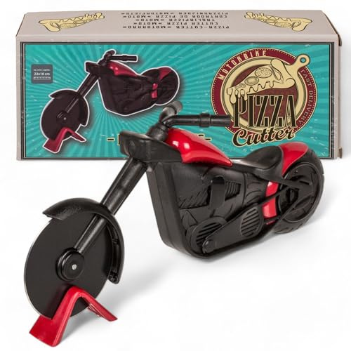 MIJOMA Pizza Schneider motorcykel – trendig pizzarulle i motorcykeldesign, rostfritt stålhjul, pizzaskärare med stativ, pizzarad ca 22 x 10 cm