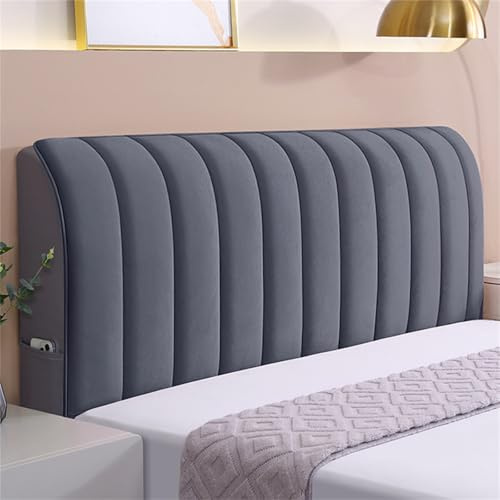 Hearda Copri Testata Letto Elasticizzata Soffice Velluto - Fodera All-Inclusive (180cm, Grigio)