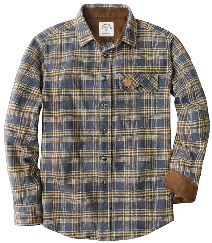 Dubinik® 375 ml ultratunga flanellskjorta för män långärmad ledig button-down mjuk ren bomull rutig varm mocka manschetter, Gul blå och kaki, XL