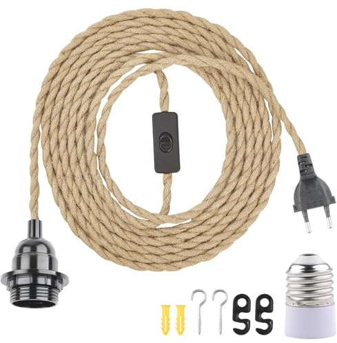 BlueXP Portalámparas E27 con Interruptor Adaptador de Lámpara con Enchufe con Cable de 6M Cable Bases para Lámparas E27 para DIY Candelabro Colgante Lámpara para Comedor Sala Bar Cafetería