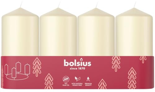Bolsius Smooth Pillar Candles - Set of 4 - Ivory - 100x48 mm - Decorative Candles - Long Burning Time - Unscented - with Natural Plant Wax - Without Palm Oil