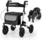 COSTWAY Rollator mit Luftbereifung, faltbar und leicht mit Sitz, Aluminium, bis 140 kg, 2 in 1 Rollstuhl & Reiserollator, Gehhilfe 7-fach höhenverstellbar, Gehwagen mit Tasche & Stockhalter (Silber)