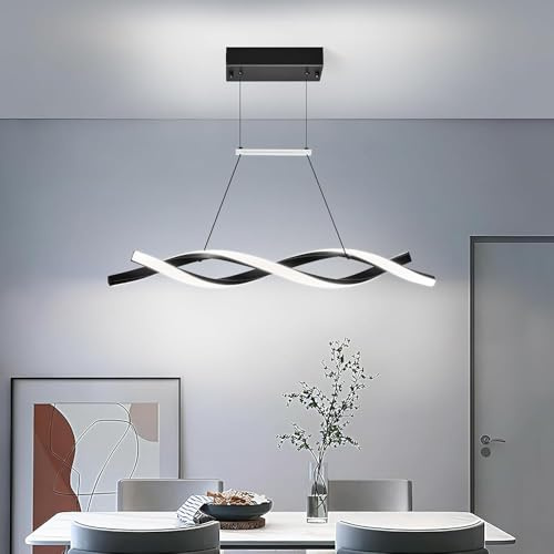 SHJNGMY Cucina moderna lampade a sospensione su isola nero LED lampade a sospensione 6000K regolabile forma d'onda lampada a sospensione per sala da pranzo cucina isola ristorante soggiorno