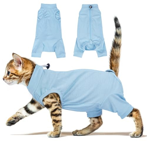 ADNIKIA Cat Recovery Suit with Hind Legs, Breathable Onesie After Surgery Female for Abdominal Wounds or Skin Diseases, Anti-Licking Full Body Pet Surgical Pajamas, E-Collar Alternative Wear