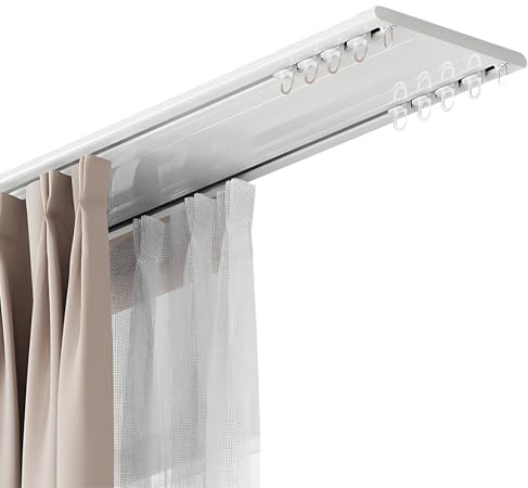 Rails de Rideau au Plafond à Rideaux à Double, Tringle de Rideaux à Rails à Double Rangée, 1-6m Rails Plafond Rideau en Aluminium pour Salon Chambre à Coucher(White,1m(3.3ft))