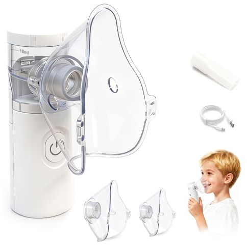 Inhalationsgerät,Wiederaufladbare Tragbare Inhaliergeräte für Erwachsene und Kinder,Mit 2 Masken und 1 Mundstück,Tragbar und einfach in der Anwendung (Weiß)