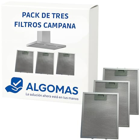 ALGOMAS® Filtro Campana Extractora 25x31,1 cm | Repuesto compatible con Balay, Bosch, Siemens, Neff y Lynx | Malla metálica aluminio | Mejora aspiración y retiene grasa