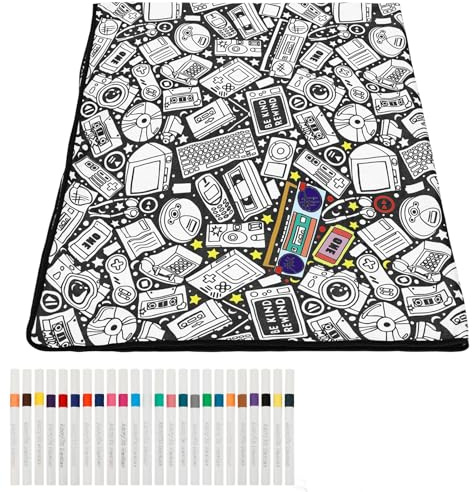 YUNYOUC DIY Colouring Blanket for Adults, DIY Coloring Blankets, Washable Colour Your Own Picnic Blanket with 24 Colors Markers, Creative Stress Relief Activity(Sci Fi Design)