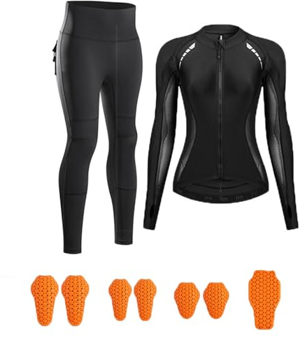 XFNWT Combinaison de moto d'été pour femme, homologuée CE niveau 2, comprenant veste et pantalon avec protections amovibles, tissu mesh respirant, veste cargo extensible et bandes,Black1-s