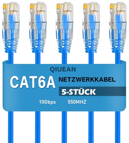 Qiuean Cat6a Lan kabel 0,2 m (5 stycken), 10 Gbps patchkabel för patchpanel
